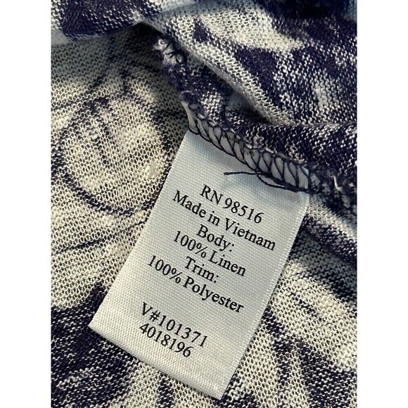 Coldwater Creek Linen Top Women’s Large Indigo Blue White Bali Floral Top Shirt - Picture 9 of 16